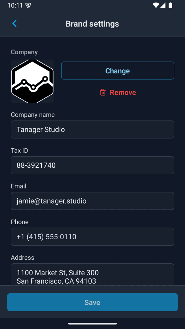 Brand settings on mobile