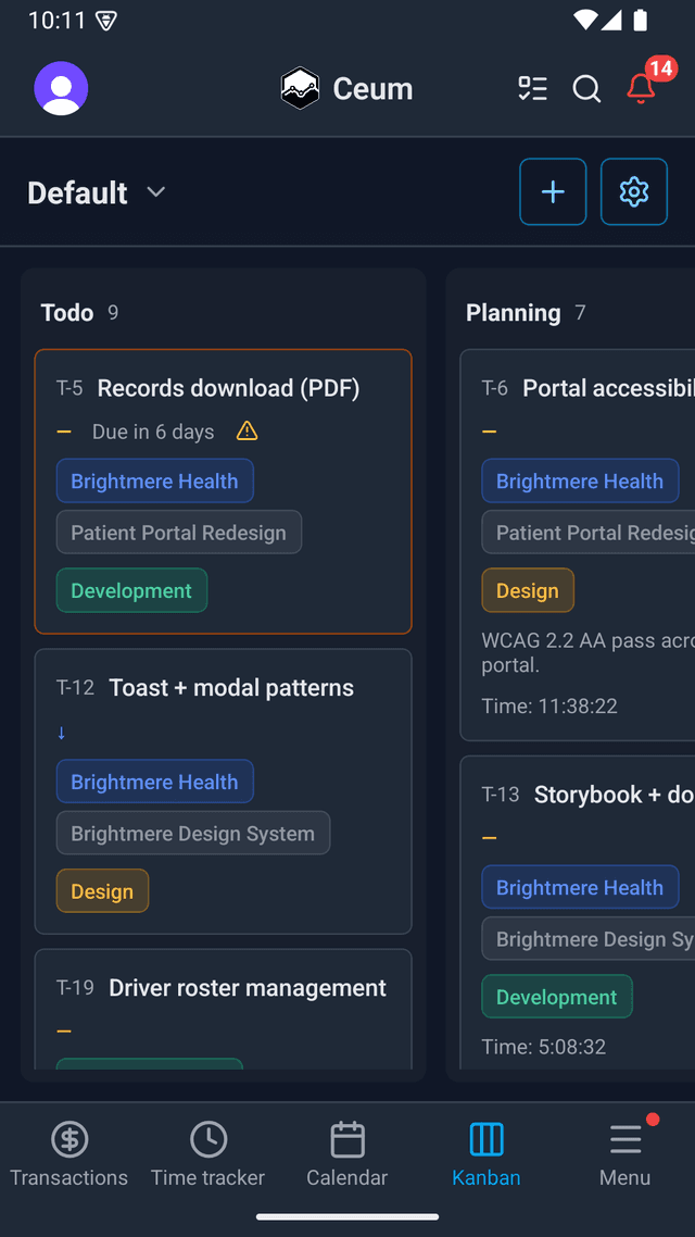 A kanban board on mobile