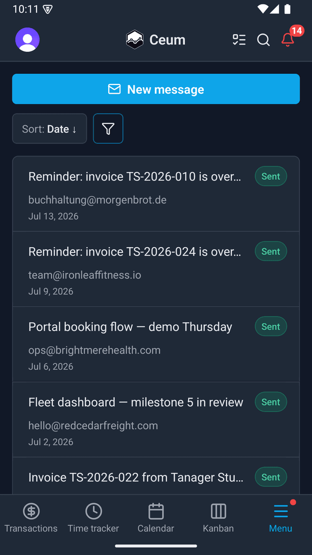 Sending a client email on mobile