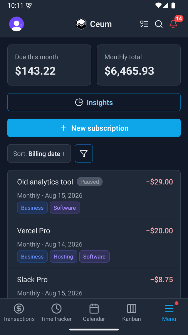 Recurring subscriptions on mobile