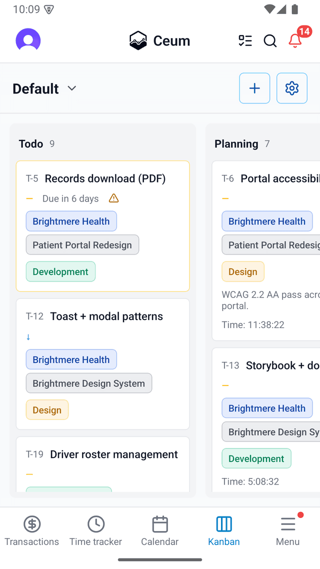 A kanban board on mobile