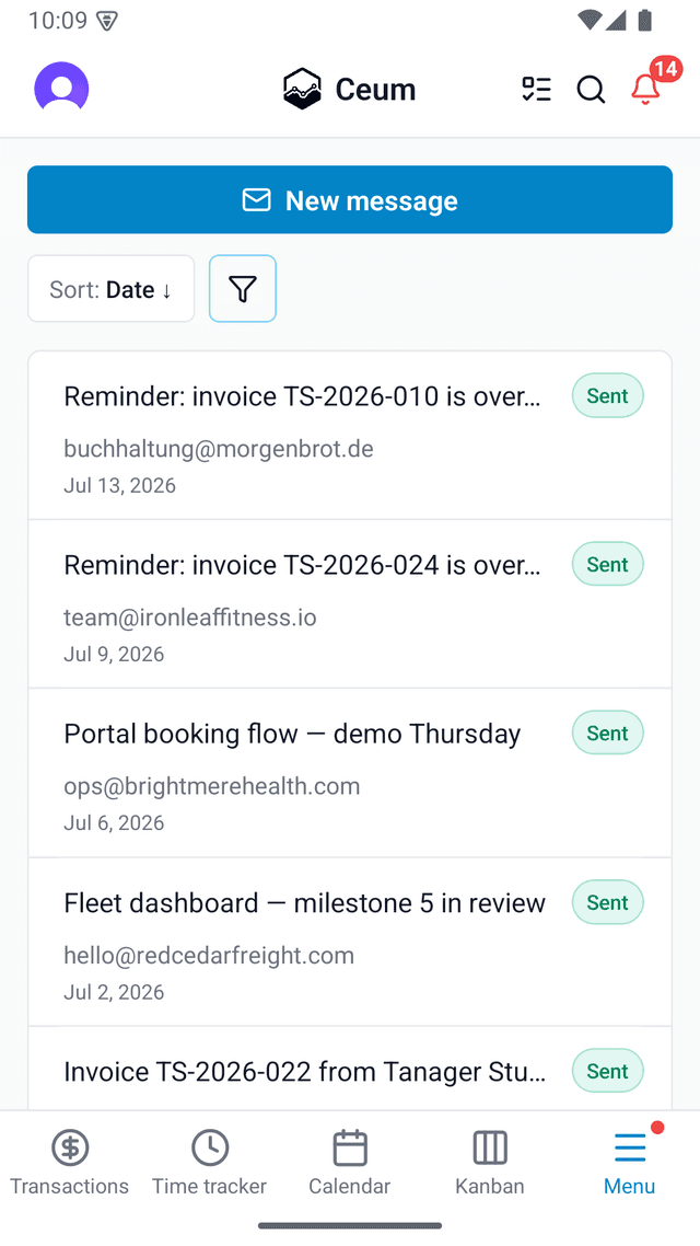 Sending a client email on mobile