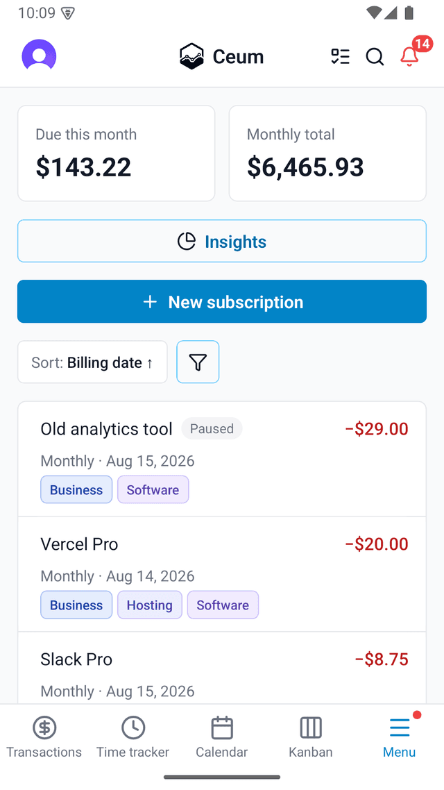 Recurring subscriptions on mobile