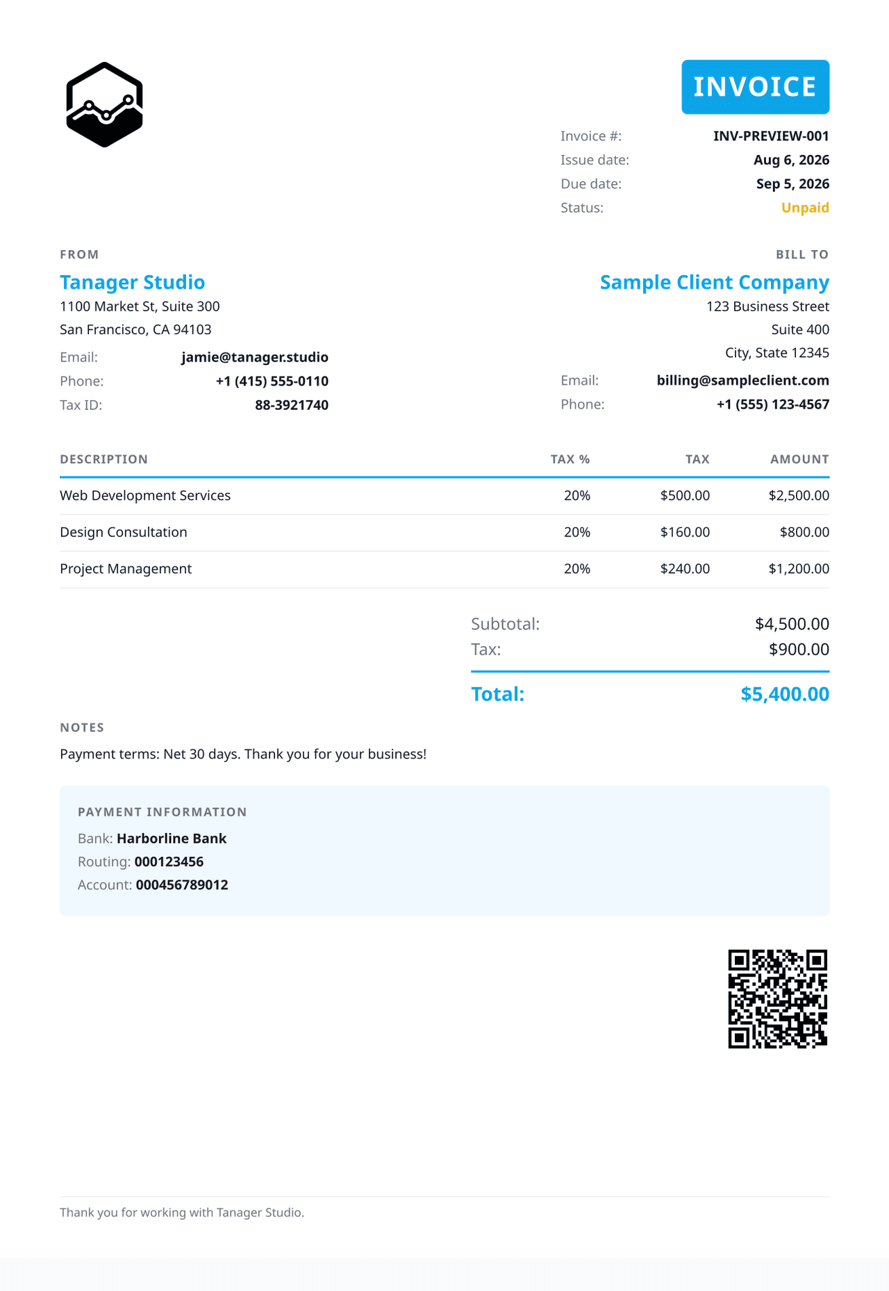 A finished invoice as a PDF