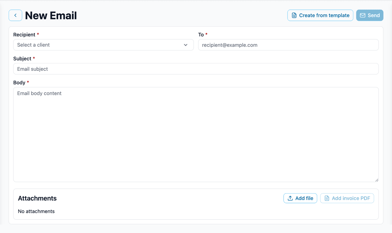 Composing an email to a client from a saved template